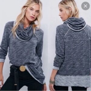 Free People FP Beach Cocoon Cowl Neck Gray Pullover Shirt Two Body (L/X-Large)